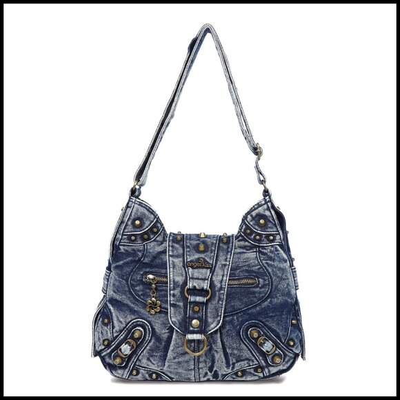 Studded Vegan Leather Hobo Bag Retro Chic Crossbody Shoulder Purse Roomy
